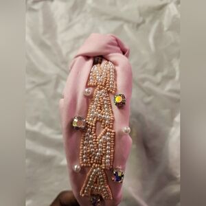 Pink Beaded "Mama" Headband with Pearls and Rhinestones